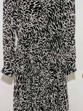 Michael Kors Black and White Animal Print Midi Dress, Size Small